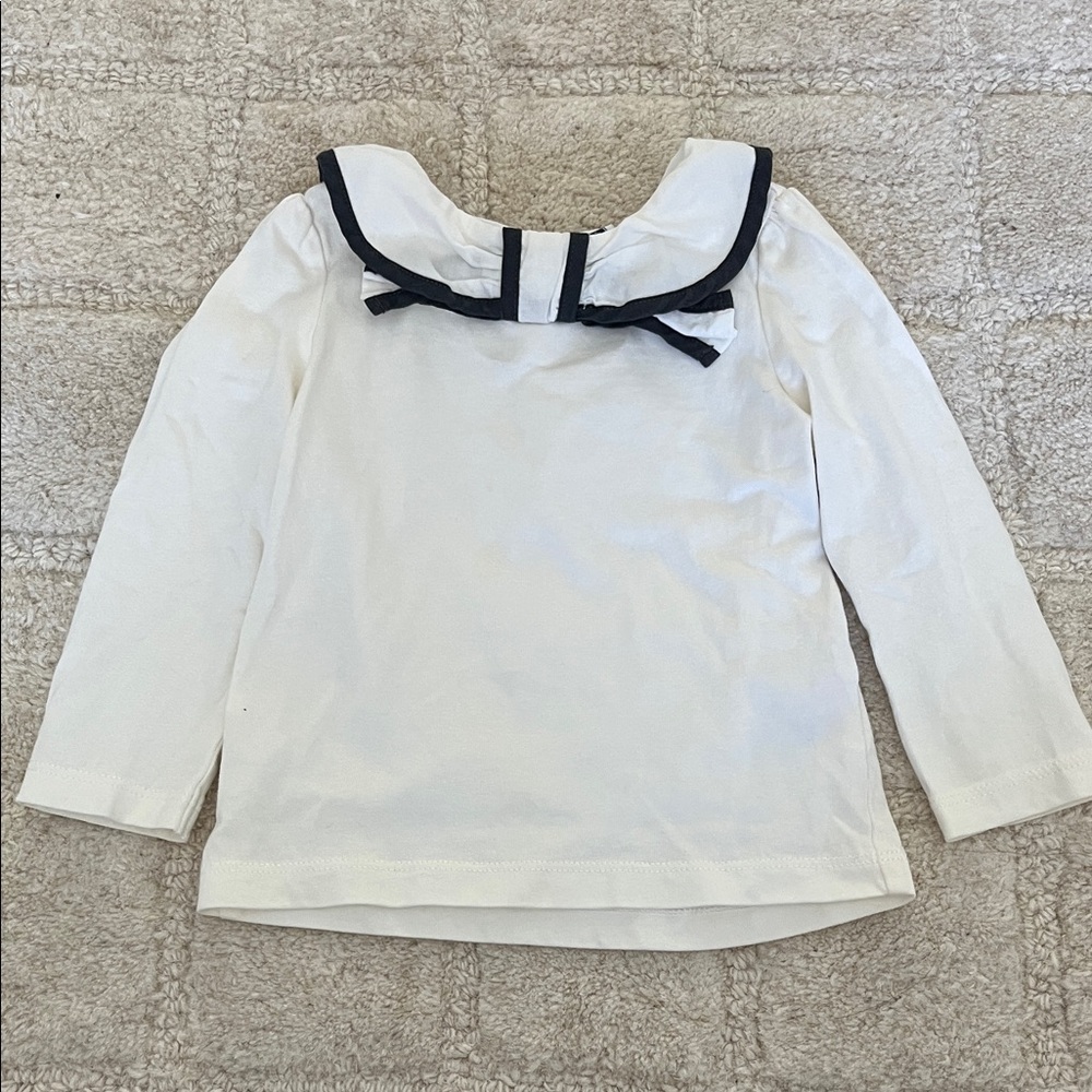 Janie and Jack Ivory Long Sleeve with Navy Bow - Picture 2 of 7